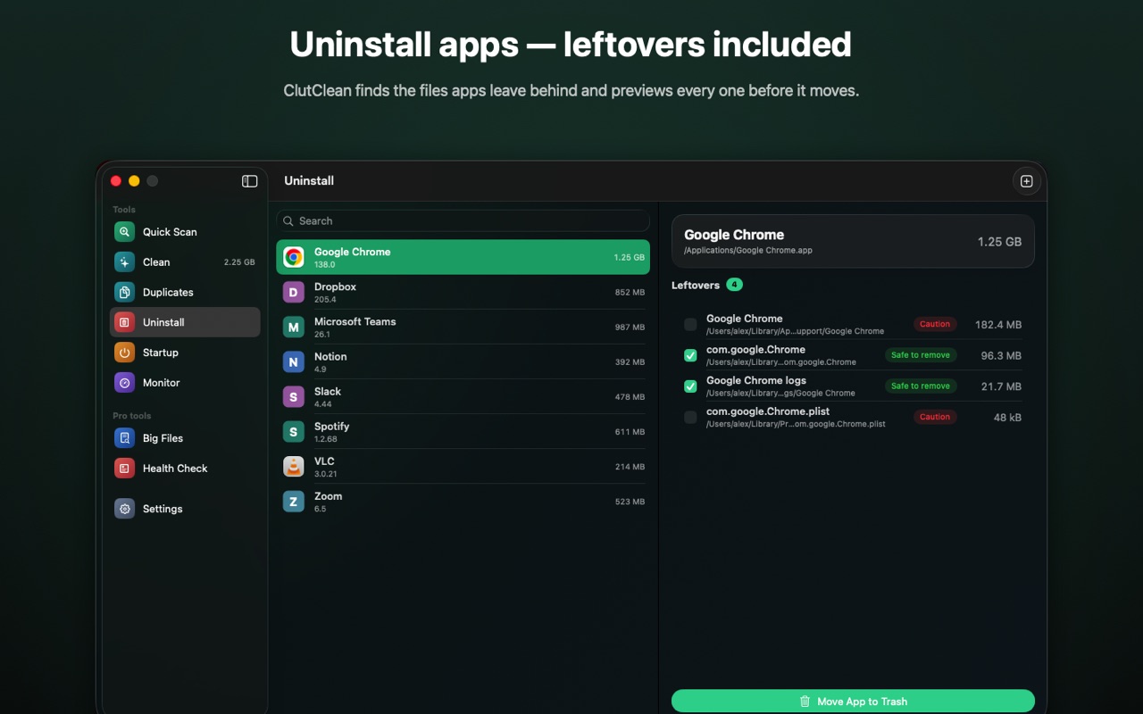 Uninstall — remove apps with their leftovers